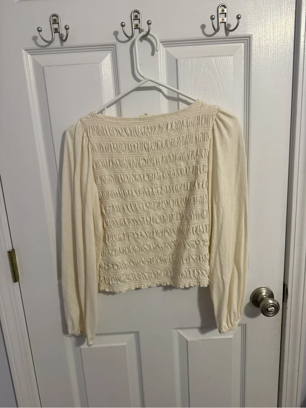 Madewell Ivory Smocked Long-Sleeve Top - Size Medium